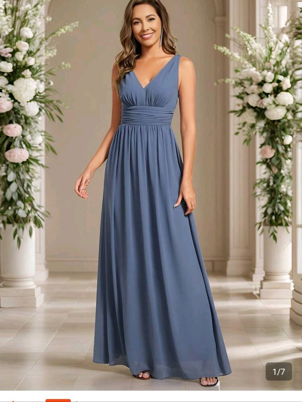 V-Neck Sleeveless Chiffon Maxi Dress in Dusty Blue